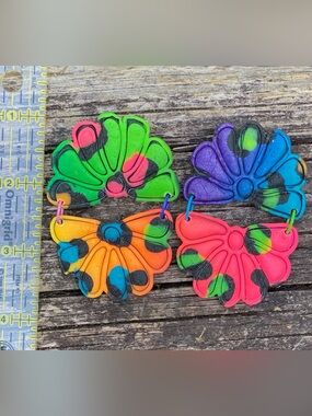 Handcrafted Colorful Flower Statement Earrings - Neon